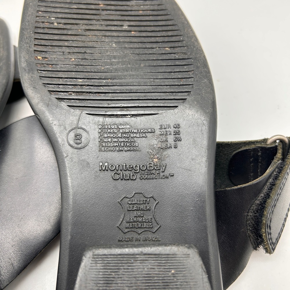 Montego Bay Club Womens Black Leather Slide Sandals Square Toe Low Heel Size 8 - Picture 6 of 7
